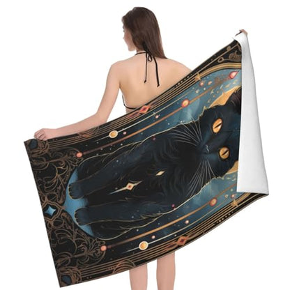 Tarot Card Moon Black Cat Beach Towel Pagan Witchcraft Sand Free Towels for Adult Kids Quick Dry Ultra Absorbent Soft Pool Travel Swim Bath Shower Towel Gifts 52” x 32” - color: Beach Towel11