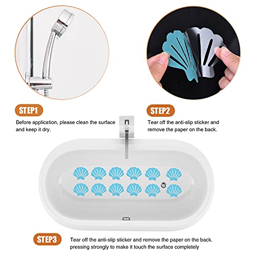Secopad Non-Slip Bathtub Stickers, 24 PCS Shell Safety Bathroom Tubs Showers Treads Adhesive Decals Scraper (Blue) - color: Blue