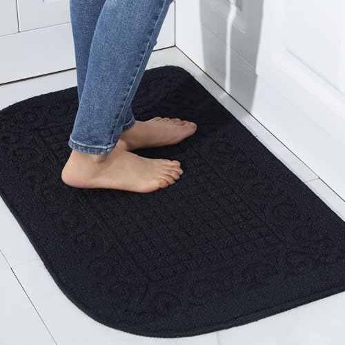 COSYHOMER 32x20 Half Round Kitchen Rug,Non Slip Washable Mat,Black 1PC | Polypropylene tufted textile,small half circle rug,kitchen sink mat,Kitchen floor mat - color: Black, size: 1'8" x 2'8" (Semicircular)
