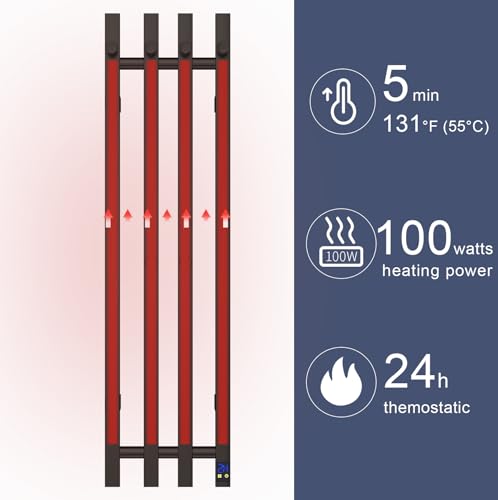 Electric Towel Warmer Rack, Wall Mount 4-Bar Vertical Square, Matte Black Finish
