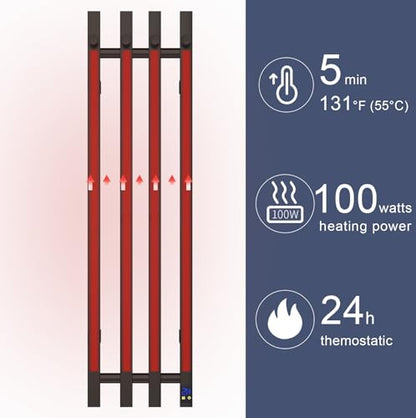 Electric Towel Warmer Rack, Wall Mount 4-Bar Vertical Square, Matte Black Finish