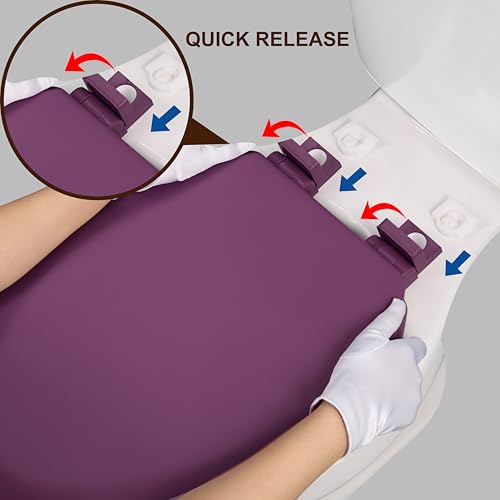 Toilet Seat, Slow Close, Soft Touch, Ultra-Smooth Matte Finish (No Orange-Peel Texture), Premium Moulded Wood, Quick Release, PIKLiDS (Purple, Elongated) - color: Purple, size: Elongated