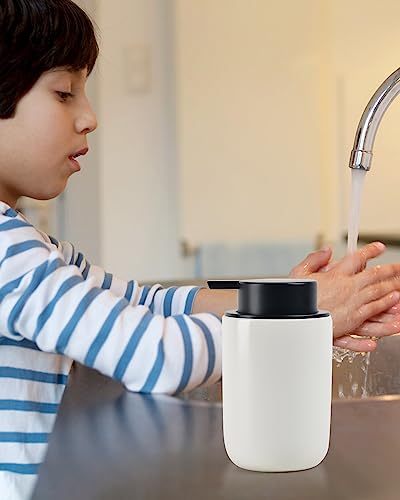BosilunLife Foaming Soap Dispenser Dish, Soap Bottle Hand Wash Dispenser | Ceramic White Soap Dispenser Bathroom Small Foam Hand Dispenser Refillable Kitchen - color: White-foam Pump