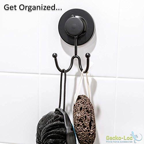 Gecko-Loc Heavy Duty Suction Cup Hooks Shower Accessory Stainless Steel - Black - color: Black