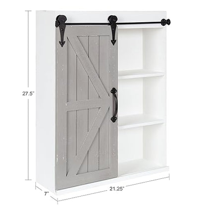 Kate and Laurel Cates Rustic Wall Cabinet; 22 x 28; White and Gray; Farmhouse Wall-Mounted Storage Cabinet - color: White/Gray