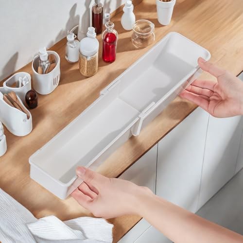 4 Pcs Expandable Drawer Organizers, Adjustable Drawer Dividers, Ideal for Kitchen, Bathroom, Office Utensil, Cutlery, and Office Supply Storage, White