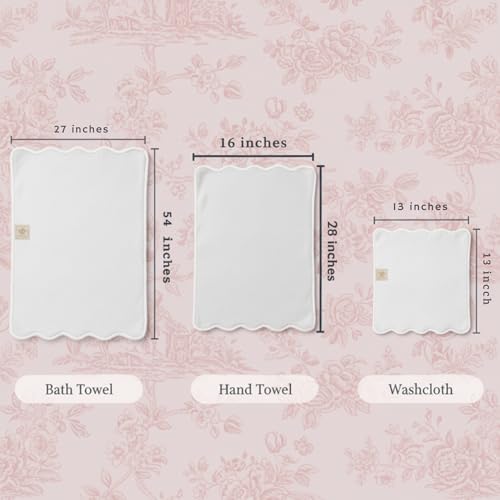 Lotus Linen Luxury Scallop Piping Towel Set of 6, 620 GSM 100% Zero Twist Cotton, 2 Bath, 2 Hand Towels, 2 Washcloths, Hanging Loops, Ultra Soft Absorbent Bathroom Essentials (Pack of 6) - color: White Piping, size: Towel Set (Pack of 6)