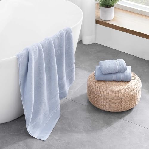 Tommy Hilfiger - Bathroom Towel Set, Ultra-Soft & Quick-Dry with Zero Twist, 600 GSM Plush Cotton Towels (Harborside Solid Light Blue, 6 Piece) - color: Harborside Solid Light Blue