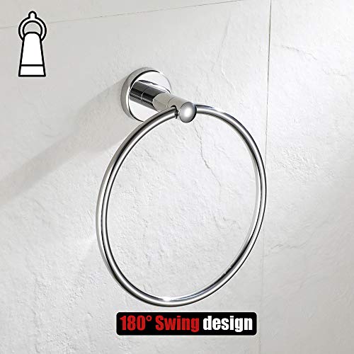 JQK Chrome Towel Ring, 304 Stainless Steel Hand Towel Holder for Bathroom, Polished Finish Wall Mount, TR130-CH - color: Chrome