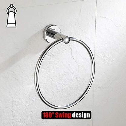 JQK Chrome Towel Ring, 304 Stainless Steel Hand Towel Holder for Bathroom, Polished Finish Wall Mount, TR130-CH - color: Chrome