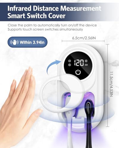 Toothbrush Sanitizer Holder, Upgraded UV Toothbrush Holder with Dual-Mode Clean & Fan Dry, LED Smart Screen, Auto-Inductive Cover, Toothbrush Wall Mounted Cleaner Organizer for Bathroom, Trip - color: White