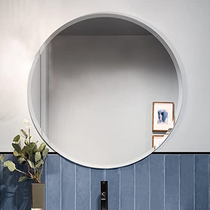 36 Inch Round Frameless Bathroom Vanity Mirror with Beveled Edge - Shatterproof Circle Wall Mounted Decorative Glass with Safety Backing for Living Room Bedroom Hallway Entryway - Fab Glass and Mirror - size: 36"L x 36"W, style: Round