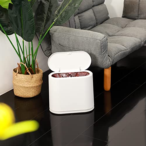 White Slim Bathroom Trash Can with Press Top Lid,12 Liter Small Thin Garbage Can,3.17 Gallon Narrow Dog Proof Plastic Waste Basket and Covered Wastebasket for Room,Bedroom,Kitchen,Toilet,Office,Dorm - color: White