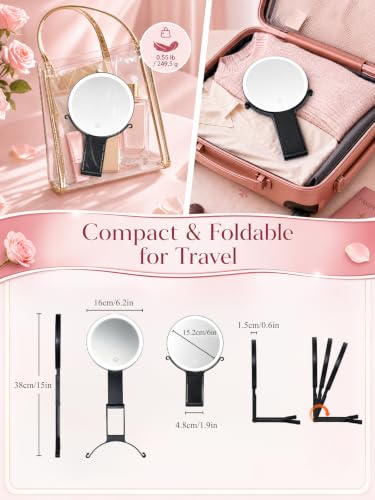 40X/1X Makeup Magnifying Mirror with Lights, 6inch Double-Sided LED Makeup Mirror, Desktop 1X/40X Travel Magnifying Mirror, 3 Color Dimmable Lights, 2000mAh Rechargeable Battery, 3 Ways to Use