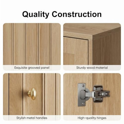 Semiocthome Wall Mounted Bathroom Cabinet with Vertical Grooved Doors, Oak | Wooden Medicine Cabinet with Adjustable Interior Shelf, Versatile Utility Storage for Bathrooms, Living Rooms and Kitchens