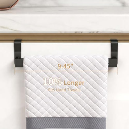 STWWO Over The Door Towel Rack, Kitchen Towel Holder Stainless Steel | Towel Bar for Over Cabinet Cupboard Door Kitchen Hanger, 2 Pack (Black)