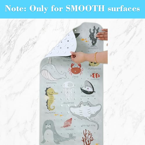 Secopad Bathtub Mat Non Slip, Cute Tub Mat, 40" x 16", Greige Sea Animals | Rectangular, Anti-Slip, Machine Washable, with Drain Holes and Suction Cups,For Bathtub and Shower Floor, for Toddler & Kids - color: Greige Sea Animals