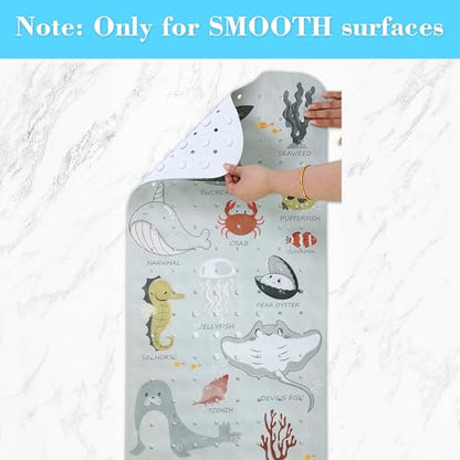 Secopad Bathtub Mat Non Slip, Cute Tub Mat, 40" x 16", Greige Sea Animals | Rectangular, Anti-Slip, Machine Washable, with Drain Holes and Suction Cups,For Bathtub and Shower Floor, for Toddler & Kids - color: Greige Sea Animals