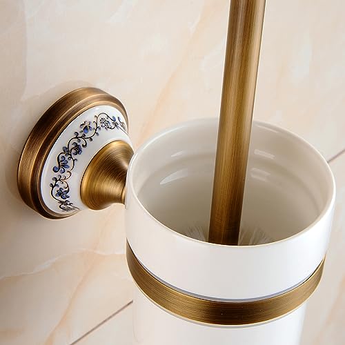 Toilet Brush with Holder for Bathroom Antique Bronze Wall Mounted Toilet Wall Mounted Bathroom Hardware Accessories,Porcelain Design - color: Toilet Brush Holder