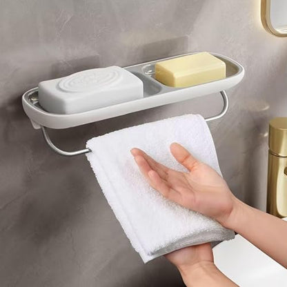 Soap Holder Dish Shower, Bar Soap Holder with Drainage, Self Draining Soap Holder, Wall Mounted Soap Box Tray Container for Bathroom, Bathtub Kitchen Sink (1PC Green-with Towel Rack) - color: 1pc Green-with Towel Rack