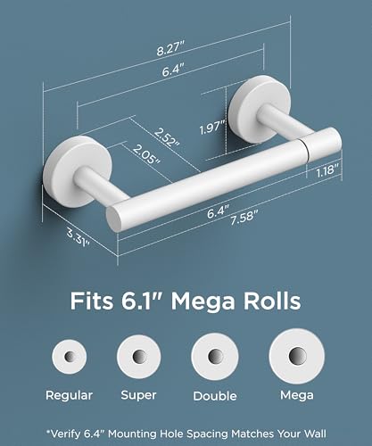FORIOUS Commercial Toilet Paper Holder Wall Mount Bathroom Tissue Holder | White | SUS304 Stainless Steel Rustproof | Double Post Pivoting Toilet Paper Roll Holder | Screw-In | Round Base - color: White