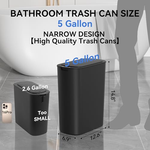 FRESHLIX 5 Gallon Bathroom Automatic Trash Can with Lid, Motion Sensor Touchless Trash Bin,Smart Electric Slim Waterproof Garbage Bin for Toilet, Office, Kitchen, Bedroom, Living Room (Black) - color: Black