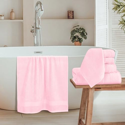 Belizzi Home 8 Piece Towel Set 100% Ring Spun Cotton, 2 Bath Towels 27x54, 2 Hand Towels 16x28 and 4 Washcloths 13x13 - Ultra Soft Highly Absorbent Machine Washable Hotel Spa Quality - Pink - color: Pink, size: 8 Piece Towel Set
