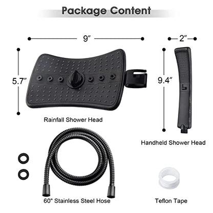 BRIGHT SHOWERS High Pressure Dual Shower Head Combo, Oil Rubbed Bronze Rainfall Showerhead with Detachable Handheld, 60" Stainless Steel Hose, Four Spray Settings - color: Oil Rubbed Bronze, size: 1.8 Gallon Per Minute