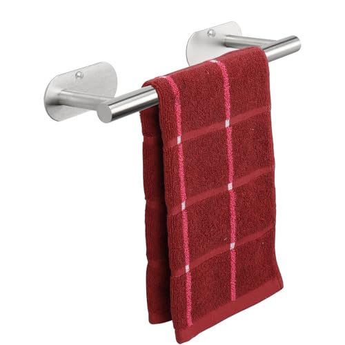 TocTen Self Adhesive Bathroom Towel Bar, Stick Towel Rack for Bathroom, Rustproof Stainless Steel Bath Towel Holder No Damage, Easy to Install Sticky Towel Rod for Bathroom (Brushed Nickel, 12 Inch) - color: Brushed Nickel, size: 12 Inch