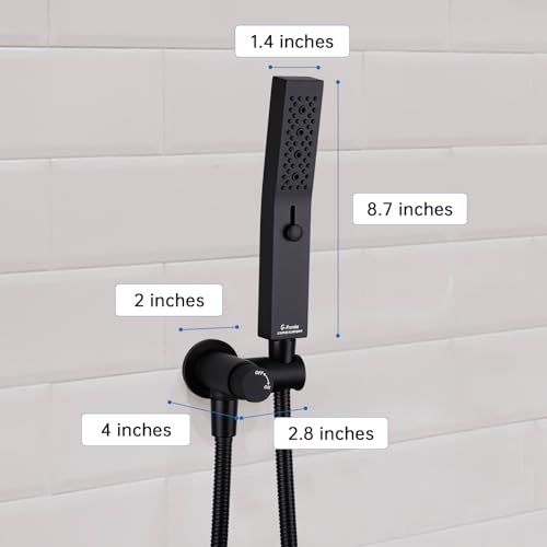 G-Promise All Metal 3-Function Handheld Shower Wand | Built to Last, Easy Install, with On/Off Switch Holder, Extra Long Hose, Modern Upgrade - color: Matte Black, style: Square