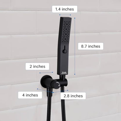 G-Promise All Metal 3-Function Handheld Shower Wand | Built to Last, Easy Install, with On/Off Switch Holder, Extra Long Hose, Modern Upgrade - color: Matte Black, style: Square