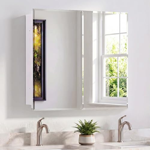 Medicine Cabinet with Mirror, 32x26 Inch Bathroom Mirrored Cabinet with Double Doors, Extra Storage Space, Bevel Mirror Wall Cabinet, Recessed or Surface Mount - style: CS5004A-3226