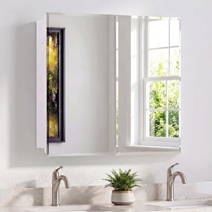 Medicine Cabinet with Mirror, 32x26 Inch Bathroom Mirrored Cabinet with Double Doors, Extra Storage Space, Bevel Mirror Wall Cabinet, Recessed or Surface Mount - style: CS5004A-3226