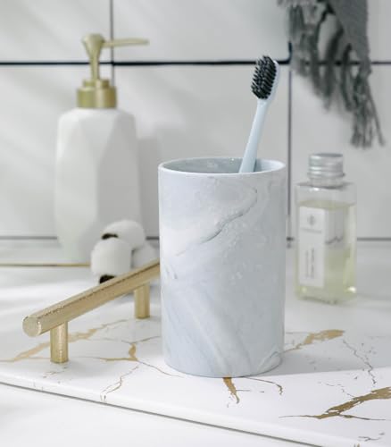 Kelake Ceramic Rustic Gray Marble Bathroom Tumbler Cup for Mouthwash Rinsing Toothbrush and Toothpaste Holder Stand Cups 280 ml Porcelain Milk Drinking Cups for Christmas Birthday - color: Gray Marble Pattern Cup
