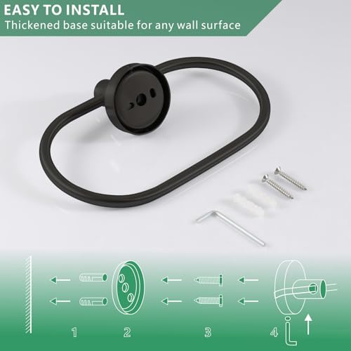 Towel Ring for Bathroom, Matte Black Towel Bar Hangers Wall Mount, Stainless Steel Hand Towel Holder, Modern Round Towel Hanger by Eolax - color: Black
