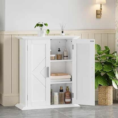VECELO Freestanding Bathroom Storage Cabinet, Small Floor Cabinet with Doors and Adjustable Shelves, for Kitchen, Living Room, Laundry Room, Entryway, 21.1 x 8.78 x 24.02 Inches, White