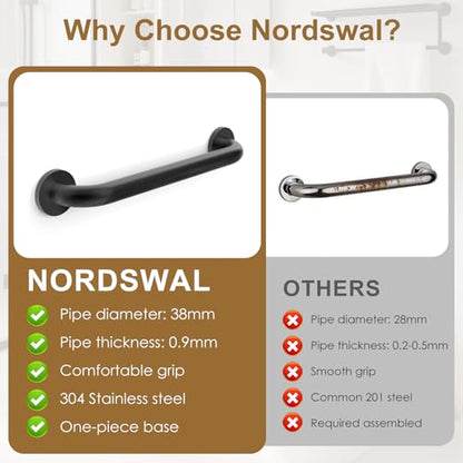 Grab Bar Bundle Black for Commercial Residential Restrooms - ADA Compliance - 304 Stainless Steel -1.5" Diameter - 18", 36", 42" - Pack of 3 - color: Black