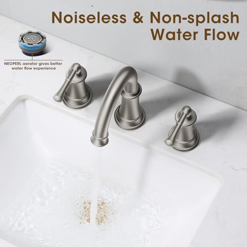 Classic Brushed Nickel Bathroom Faucet,Bathroom Sink Faucet | 360° Rotatable Spout, 2 Handles, 3 Hole Widespread, Pop Up Drain & Supply Lines Included, Antique Style (L2304-BN) - color: Nickel