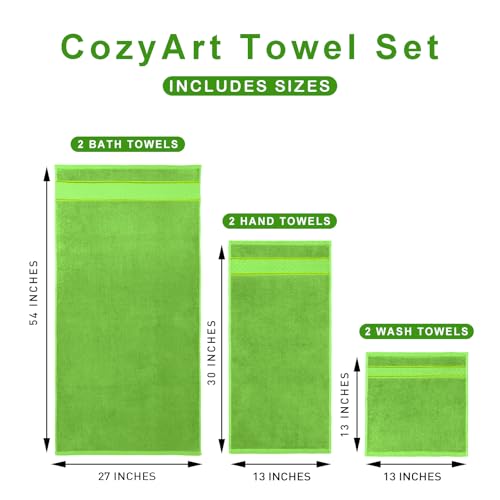 COZYART Bath Towel Set 6 PCS, Luxury 100% Turkish Cotton 650GSM Ultra Soft | Absorbent Quick Dry, OEKO‑Tex 100 Cert. Zero Twist Ring Spun Cotton, Plush Fluffy, Breathable Hotel Quality Bathroom Towels - color: Grass Green