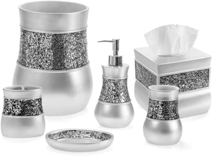 Creative Scents Crackled Glass Silver Small Bathroom Trash Can 2.06 Gal / 7.8L – Decorative Waste Basket for Bathroom, Powder Room or Bedroom - Durable Mini Wastebasket with Beautiful Crackled Glass - style: Trash Can