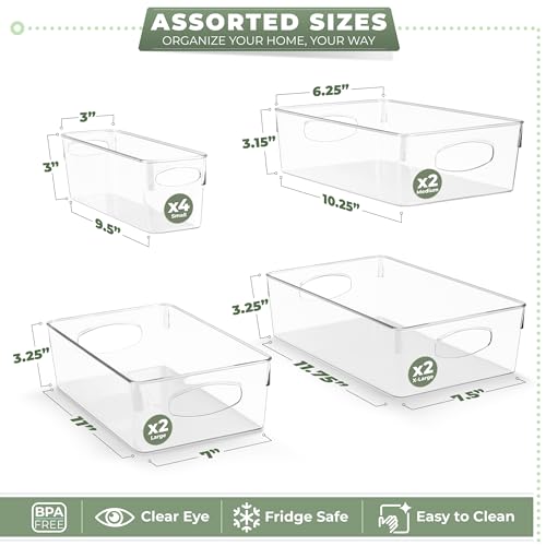 Sorbus Clear Plastic Organizing Bins 10-Pack, Clear Bins, Refrigerator & Pantry Organizer - size: Small/Medium/Large/XL, style: 10 Pack