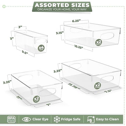 Sorbus Clear Plastic Organizing Bins 10-Pack, Clear Bins, Refrigerator & Pantry Organizer - size: Small/Medium/Large/XL, style: 10 Pack