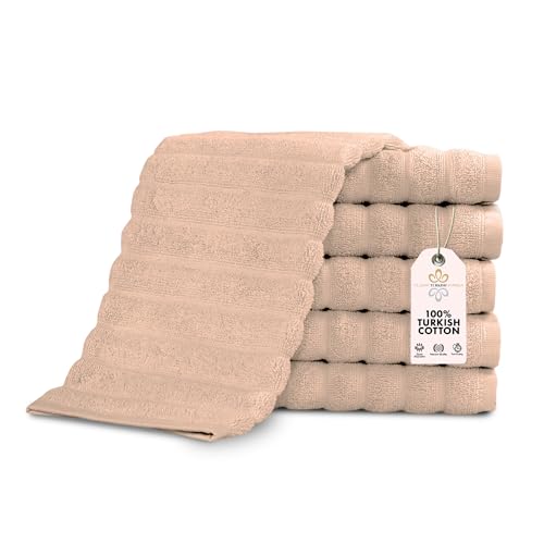 CTT Luxurious 100% Turkish Cotton Washcloths 6 Pack, Highly Absorbent & Quick Dry, Face Towels Wash Cloths for Hotel, Spa & Gym | 13"x13" (Almond Beige) - color: Almond Beige, size: 6-Piece Washcloth Set