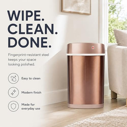 Motion Sensor Trash Can, 15L Touchless Automatic Garbage Can with Lid, Stainless Steel for Kitchen, Bathroom, Office, Quiet Soft-Close, Long Battery Life, Champagne Gold - color: Champagne gold