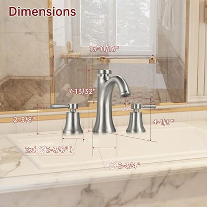 SUMERAIN Brushed Nickel Widespread Bathroom Sink Faucet 3 Hole | Transitional Style, Two Handles, Temperature Memory Function, Solid Brass - color: Brushed Nickel