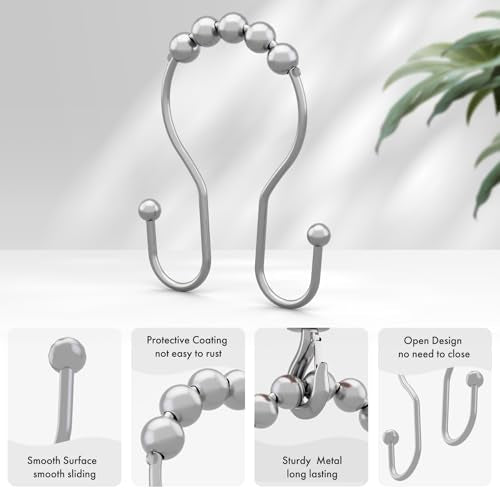AmazerBath Shower Curtain Hooks, Shower Curtain Rings, Metal Chrome Shower Curtain Hooks Rust Proof, Smooth Glide Double Shower Hooks for Shower Curtain, Shower Rod Hooks 12Pcs - color: Chrome, style: Double Shower Hooks