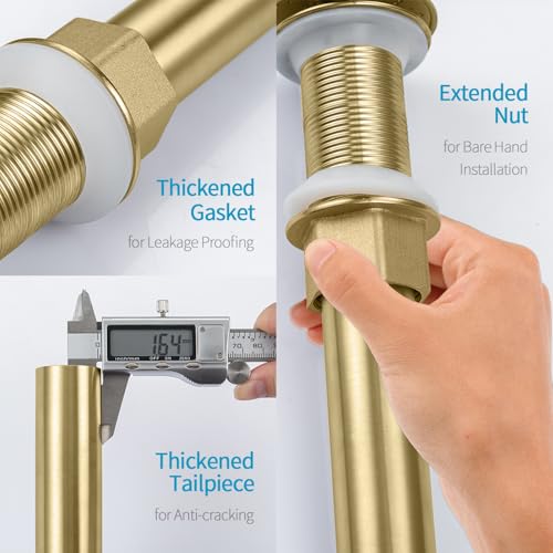 KAIYING Pop Up Drain Without Overflow, Bathroom Vessel Sink Drain | NO Overflow, Detachable Basket Drain Stopper Assembly, Anti-Clogging & Anti-Explosion Drain Strainer, Brushed Champagne Gold - color: Brushed Champagne Gold, style: NO Overflow