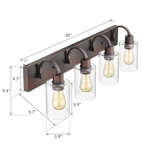 Emliviar 4-Light Bathroom Vanity Light - Farmhouse Bathroom Wall Lighting, Oil Rubbed Bronze Finish with Clear Glass, YCE237B-4W ORB - color: Oil Rubbed Bronze - Clear Glass, size: 4-Light