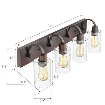 Emliviar 4-Light Bathroom Vanity Light - Farmhouse Bathroom Wall Lighting, Oil Rubbed Bronze Finish with Clear Glass, YCE237B-4W ORB - color: Oil Rubbed Bronze - Clear Glass, size: 4-Light