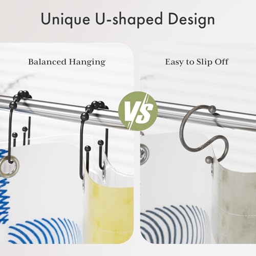 AmazerBath Shower Curtain Hooks Rings, Metal Shower Curtain Rings, Black Shower Curtain Hooks Rust Proof Double Hook Shower Hooks for Shower Curtain and Liner, Shower Rod Hooks Bathroom 12Pcs - color: Matte Black, style: Modern